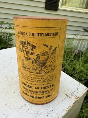 ANTIQUE EUREKA POULTRY MIXTURE VET ADV CAN CHICKEN EAST ST. LOUIS ILL FOOD MNFR