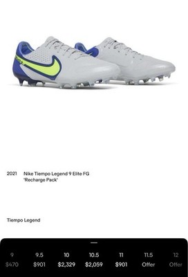 Nike Tiempo Legend 9 Elite FG Soccer Cleats Gray/Blue Volt Recharge Pack 10.5