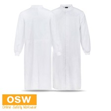 Men's White Food Industry Long Length Dustcoat with Knitted Cuff Mandarin Collar