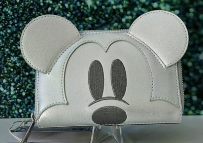 NWT Loungefly Disney 100 Platinum Mickey Mouse Silver Iridescent Zip Wallet 