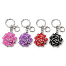 Elegant 3D Rose Flower Enamel Keychain Sparkling Rhinestone Bling Purse Charm