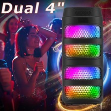 Portable Bluetooth Speaker Dual 4" Sub woofer Heavy Bass Sound System Party TWS