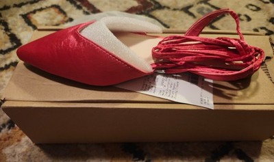 JC Theia Pink Satin Lace-Up Pointed Toe Flat Size 6.5 New in Box