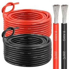 2 Pcs 50FT Conductor Silicone Electrical Wire, 8 AWG Stranded Cord, 8 Gauge E...