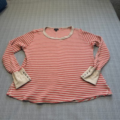 Torrid Striped Waffle Knit Crewneck Top size 1 / 1x Red Beige Pullover Boho