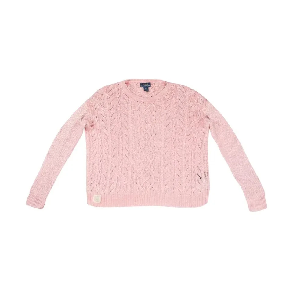 Pull en tricot câble Polo Ralph Lauren — 100 % lin — rose — taille M... - Photo 1/4