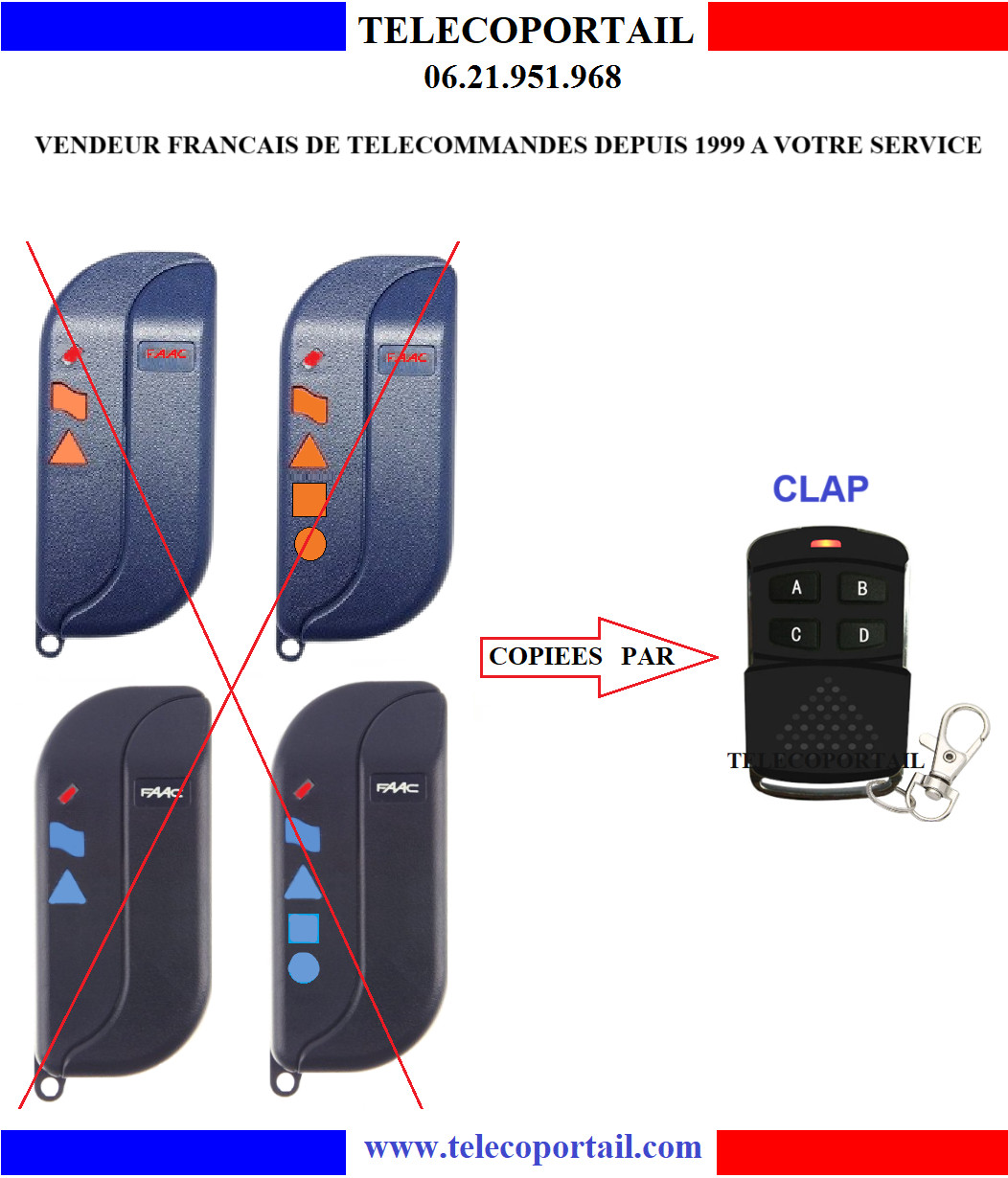 Télécommande copieuse FAAC TLM2 TLM4 multifréquence pour motorisation de portail en 433 et 868 Mhz