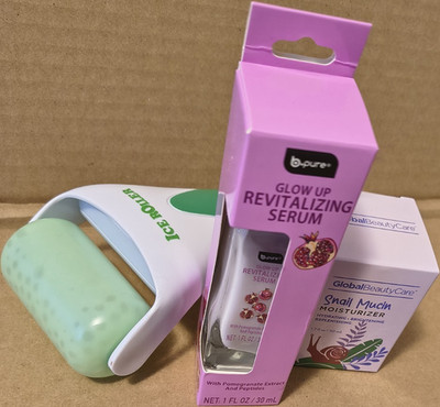 B.Pure & GlobalBeautyCare Serum, Snail Mucin Moisturizer, Ice Roller Set