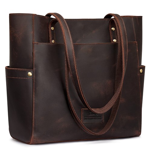 Genuine Leather Tote Bag Large Shoulder Purse Work Vintage Handbag for Women-...