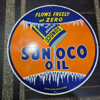 SUNOCO OIL PORCELAIN ENAMEL SIGN 29 X 29 INCHES