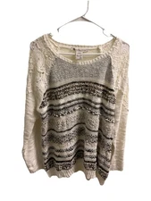 American Rag White Crochet Sweater Women’s Size 2XL White Stripe Lace