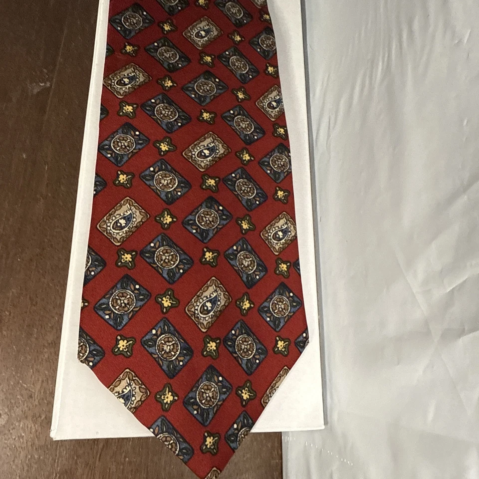 Corbata vintage Chaps Ralph Lauren 100 % seda roja borgoña Foto 3 de 4