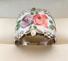 Vintage Vargas Sterling Vermeil Guilloché Enamel Floral Cigar Band Ring - SZ 6