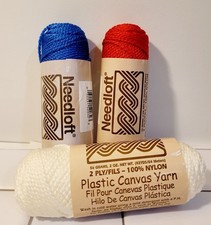 Needloft 2 Ply Nylon Plastic Canvas Yarn White Red Blue Lot 3