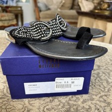 Vintage Stuart Weitzman GeeWiz Black Sandals Shoes Suede W Rhinestones Size 5.5