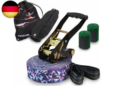 ALPIDEX Slackline Set 15 m + Baumschutz und Ratschenschutz, geeignet für 
