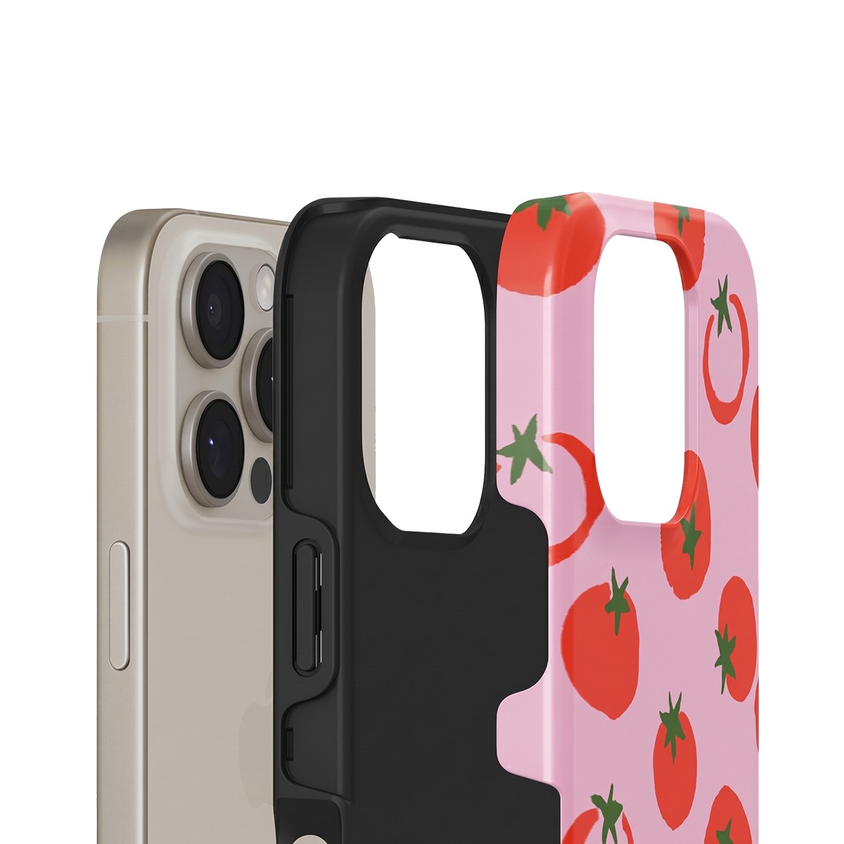 Coque de luxe iPhone 16 Pro Burga Tomates double couche finition rose