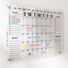 Acrylic Wall Calendar with Dry Erase Surface 28x20" Clear Monthly Planning NEW