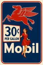 Mobil Mobilgas Gasoline  Pinup Vintage Style Metal Sign Advertising