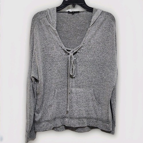 Lulus Women's S Slow Motion Grey Lace-up Neck Hoodie Oversized Cozy Sweater
