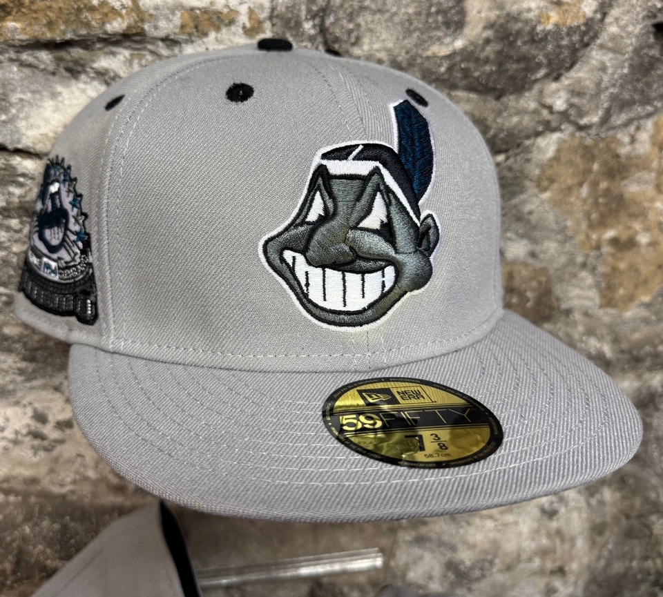Cleveland Indians Wahoo Grey New Era Fitted Club Blue 59Fifty Hat Custom NEW - Image 2 of 4
