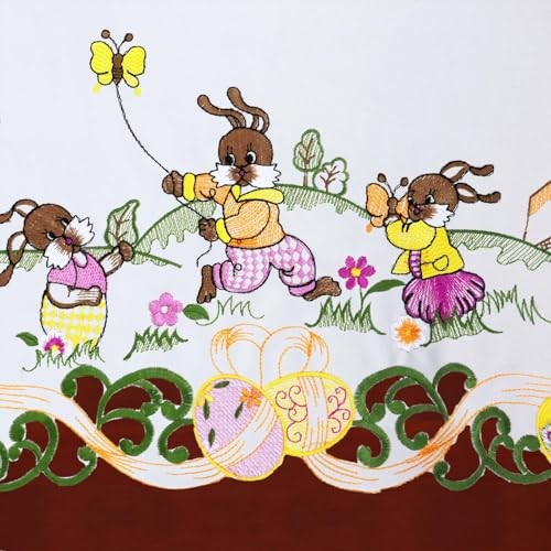 Embroidered Easter Bunny Tablecloth with Butterfly Design 34" x 34" (Square) - Picture 4 of 5