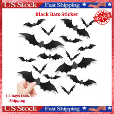 120 Pcs 3D Bats Halloween Decorations,Halloween Wall Decor 4 Sizes Black Bats St