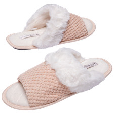 Laura Ashley Plush Open Toe Slippers with Memory Foam