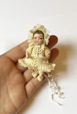 1:12 Dolls House Jointed Articulated Porcelain Baby Doll Hand Knitted Lace