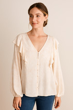 Nine West Women’s XL Peach Cream Ruffle Blouse Tunic Boho Prairie Top