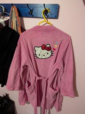 Sanrio Hello Kitty Plush Short Belted Robe Pink Logo with Pockets, Size Small