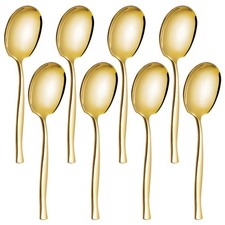 8 Pieces Gold Serving Spoons Stainless Steel Large Buffet Utensils Catering