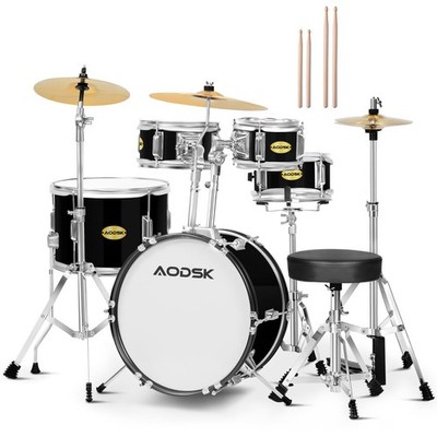 Drum Set 5 Piece 14 Inch Full Size Beginner Kit Throne Cymbal AODSK Adjustable