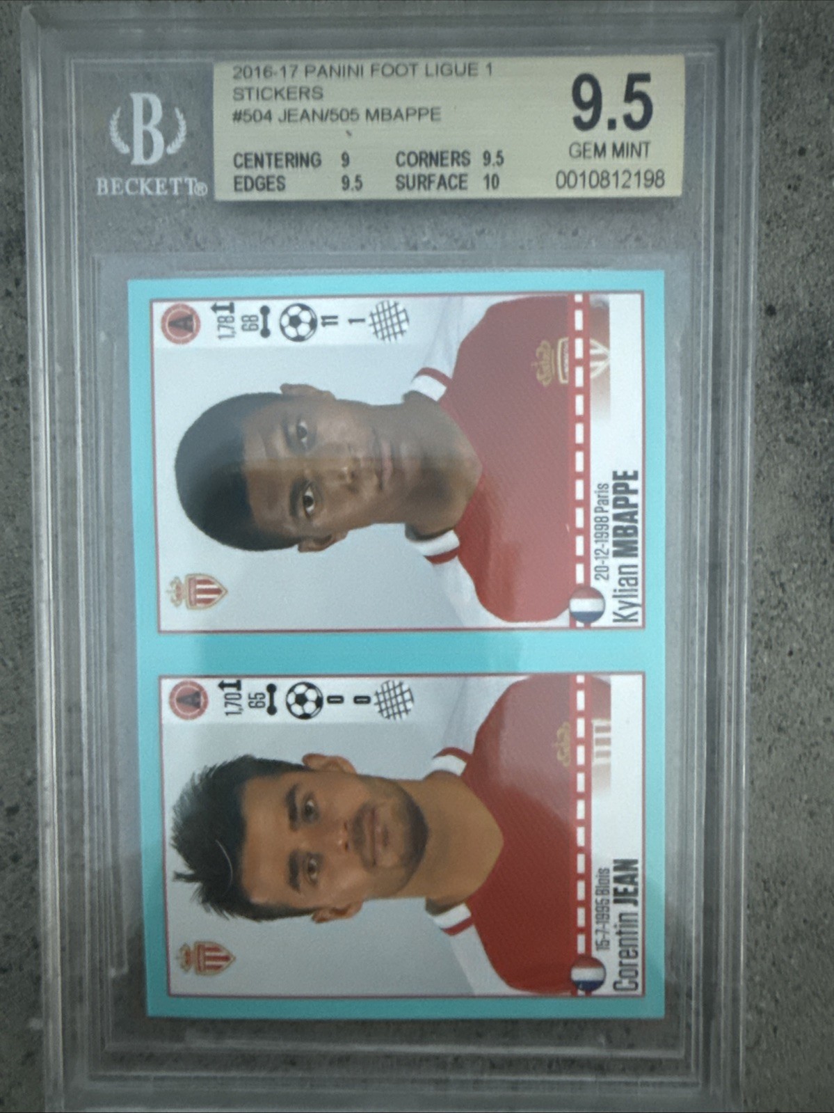 2016-17 Panini Foot France Kylian Mbappe Rookie Sticker BGS 9.5