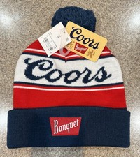 Banquet Coors Beer Pom Beanie: White/Blue/Red, Size OS, NWT