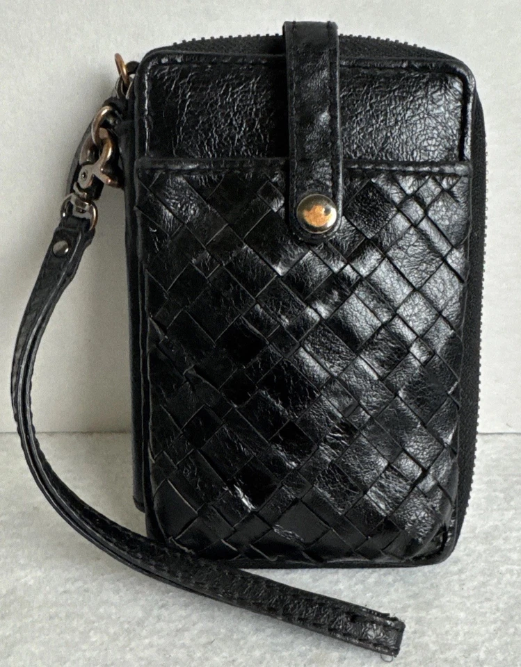 Elliott Lucca Woven Leather Zip Around Bifold Wallet Wristlet 5.75 X 3.75 Inch - Image 2 of 4