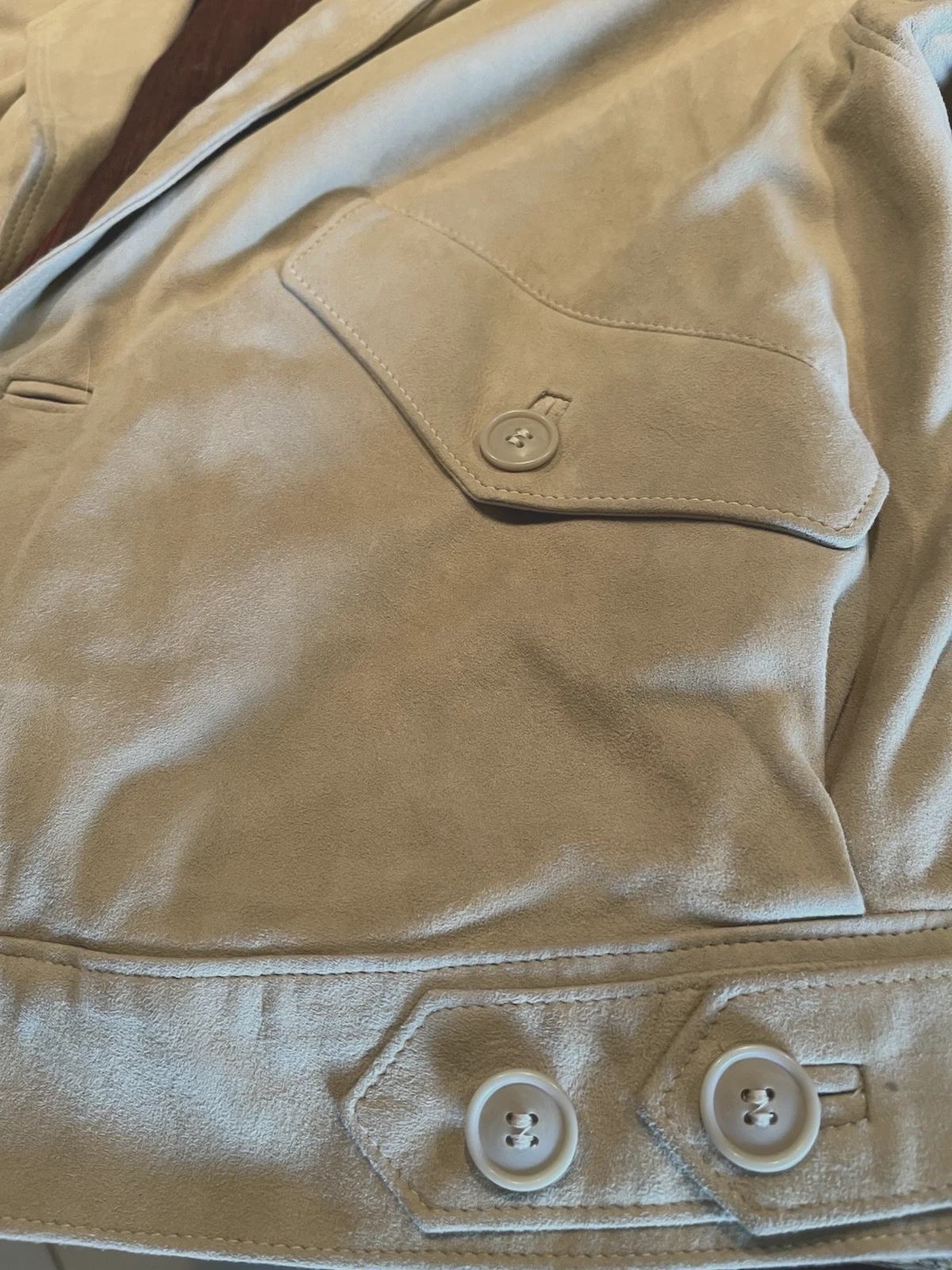 Giacca vintage G. Gucci Spa uomo beige scamosciata fodera rossa a quadri taglia 48