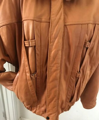 Vintage Lamb Leather Bomber Jacket Echtes Leder Genuine Mens Camel M RARE Nice
