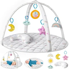 Baby Tummy Time Play Mat with 6 Detachable Toys| Easy to Install & Clean