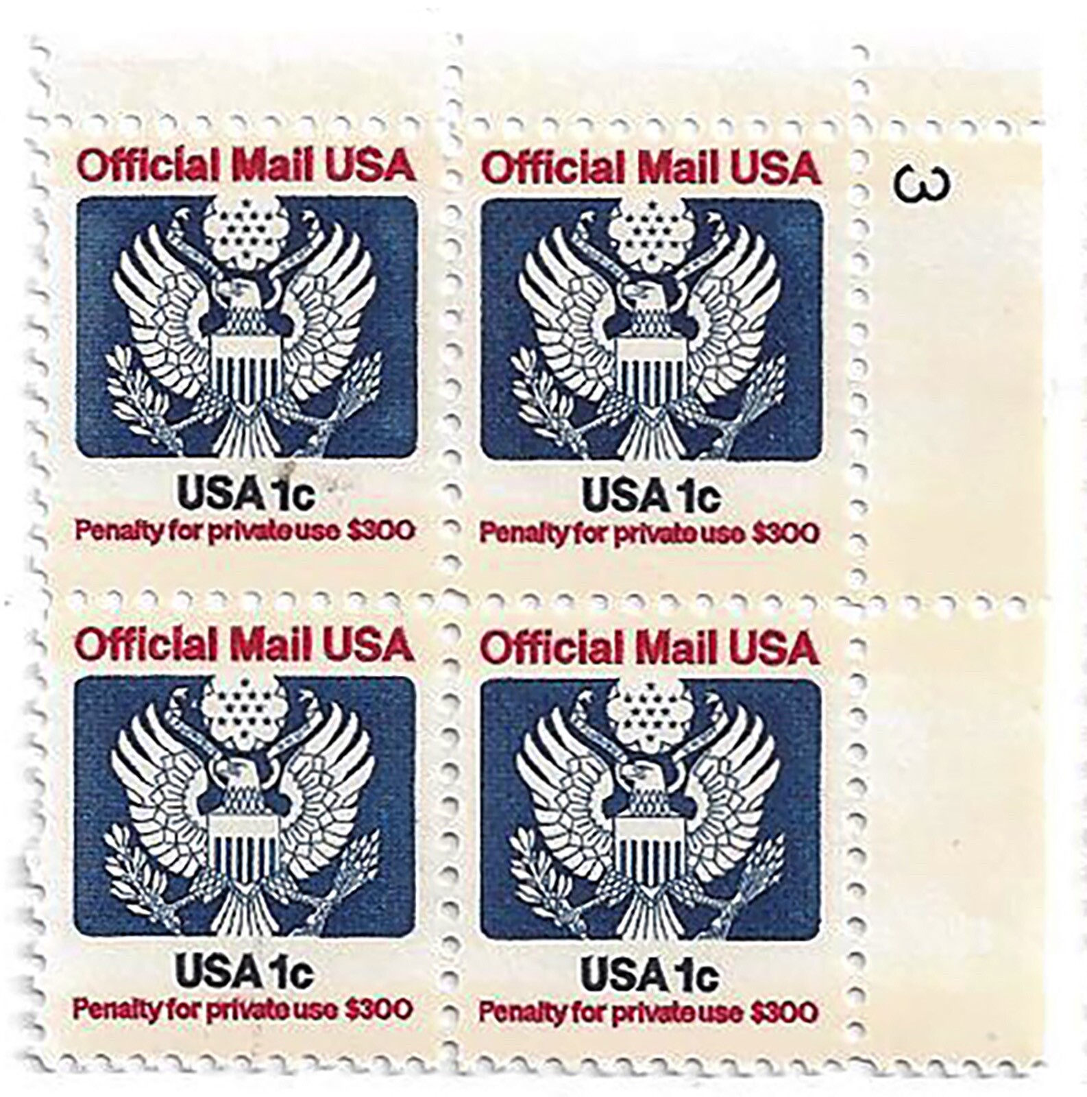 Official Mail 1¢ U.S. plate block of four Scott 0127 MNH eBay