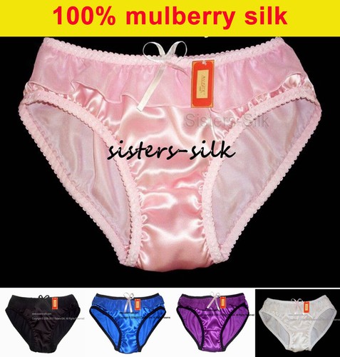 Womens 16mm 100% Mulberry Silk Full Cover Briefs Panties W/ Bow Knickers Hipster - Picture 1 of 12