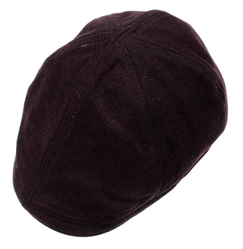 Wigens NWT Pub Newsboy Cap / Hat Size 59 Burgundy / Black Herringbone Wool Blend
