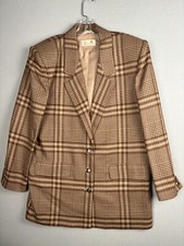 Vintage Liz Clairborne Women  s Blazer Jacket 10 Brown Houndstooth Button Up 3108
