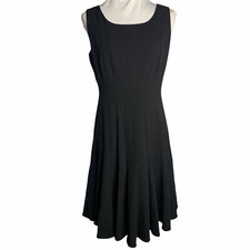 Vintage Calvin Klein Paneled Swing Dress 8 Black Sleeveless Lined Round Neck Zip