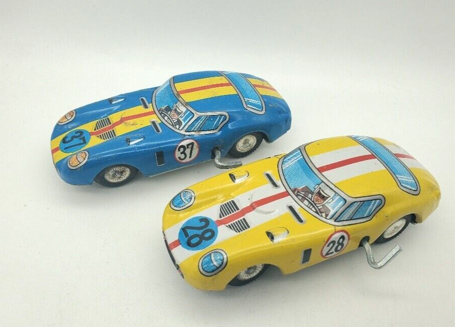 Vintage TT Tin Litho Set of 2 Racing Cars #37 & #28, 1960s or 70s,  Japan
