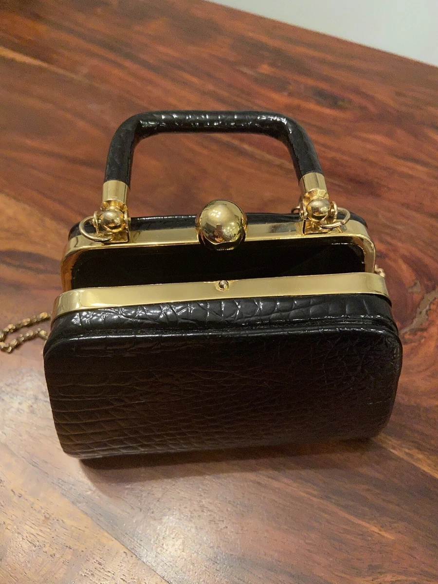 VTG JEANNE LOTTIE Black u0026 Gold Tone EVENING HANDBAG PURSE CLUTCH | eBay