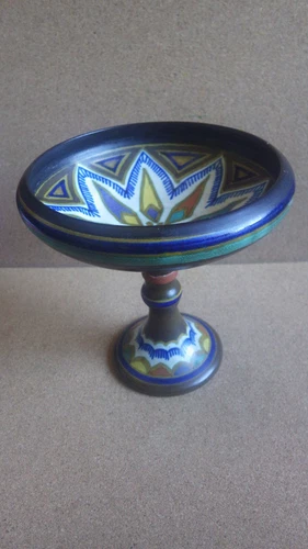 ANTIQUE GOUDA HOLLAND ART POTTERY COMPOTE BOWL DECOR BG6 1920'S