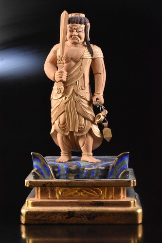 F3522: Japanese Wooden Colored porcelain Fudo Myoo-shaped STATUE Buddhist art