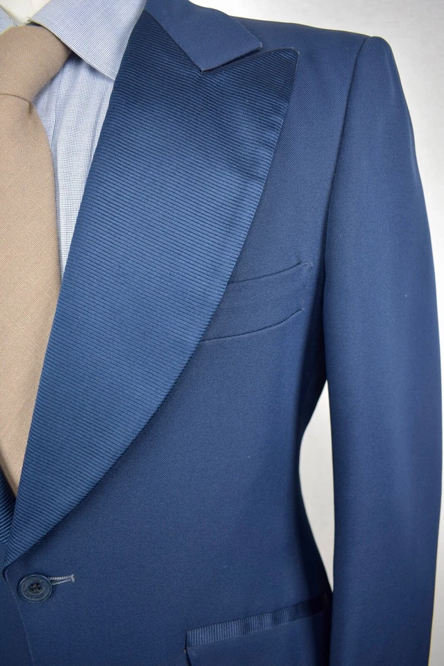 1962-1976 After Six Solid Blue Wool Blend One Button Dinner Jacket Size: 37S - Image 4 of 4