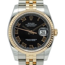 ROLEX Datejust 36 116231 Bimetal Watch Jubilee Black Roman Numeral Dial 2009 B&P